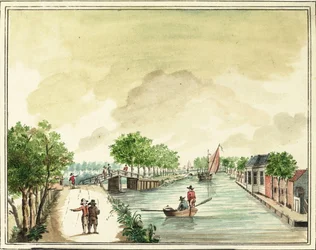 De Wouterenbrug über die Trekvliet in Leiden, gezeichnet von Jacob Timmermans